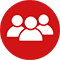 Red icon with the silhouettes of three people symbolizing employees