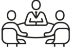 Icon of three silhouetted people sitting around a table